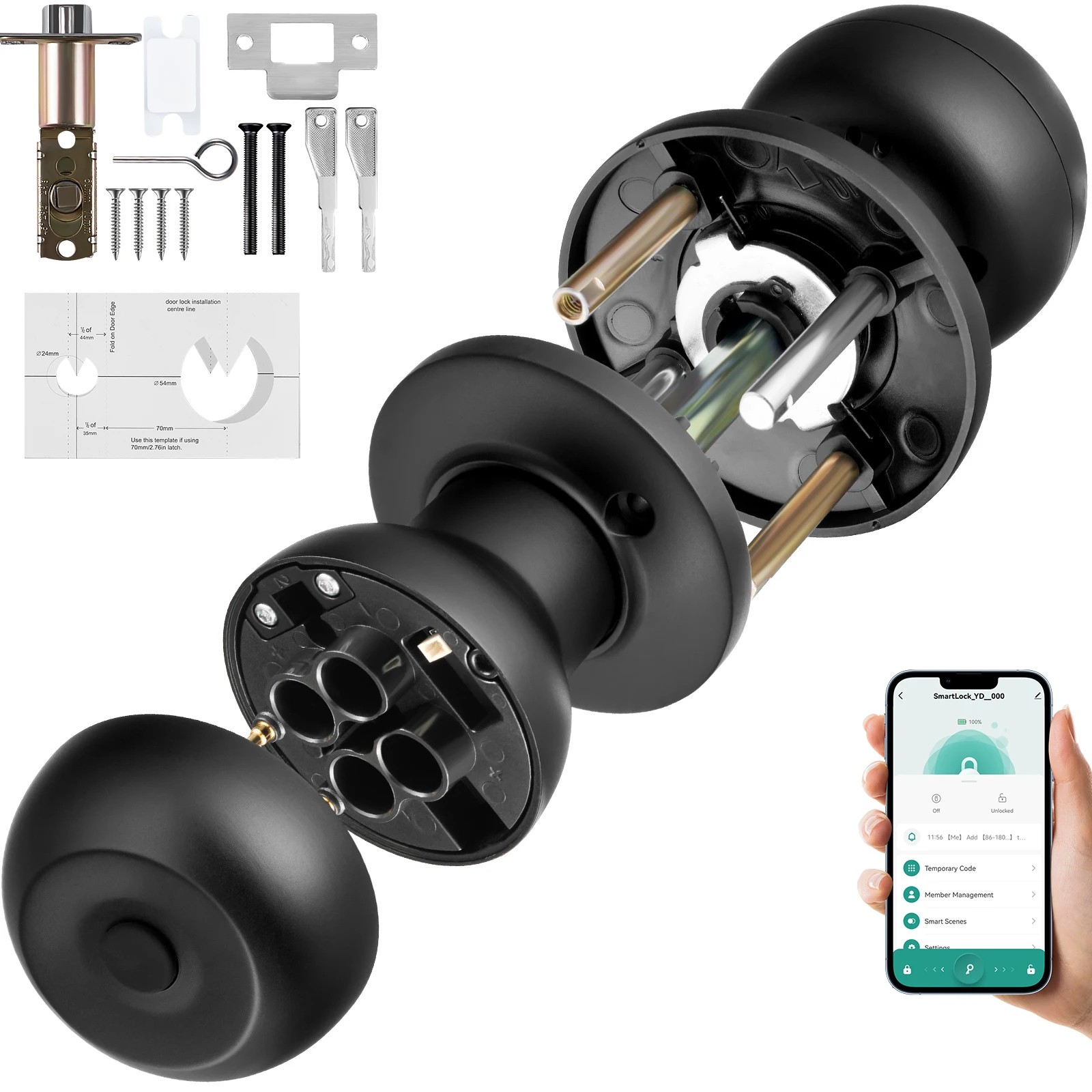 

SucceBuy Smart Door Knob Biometric Door Lock Bluetooth Smart Lock Fingerprint Smart Lock with APP Control Easy Installation Lock
