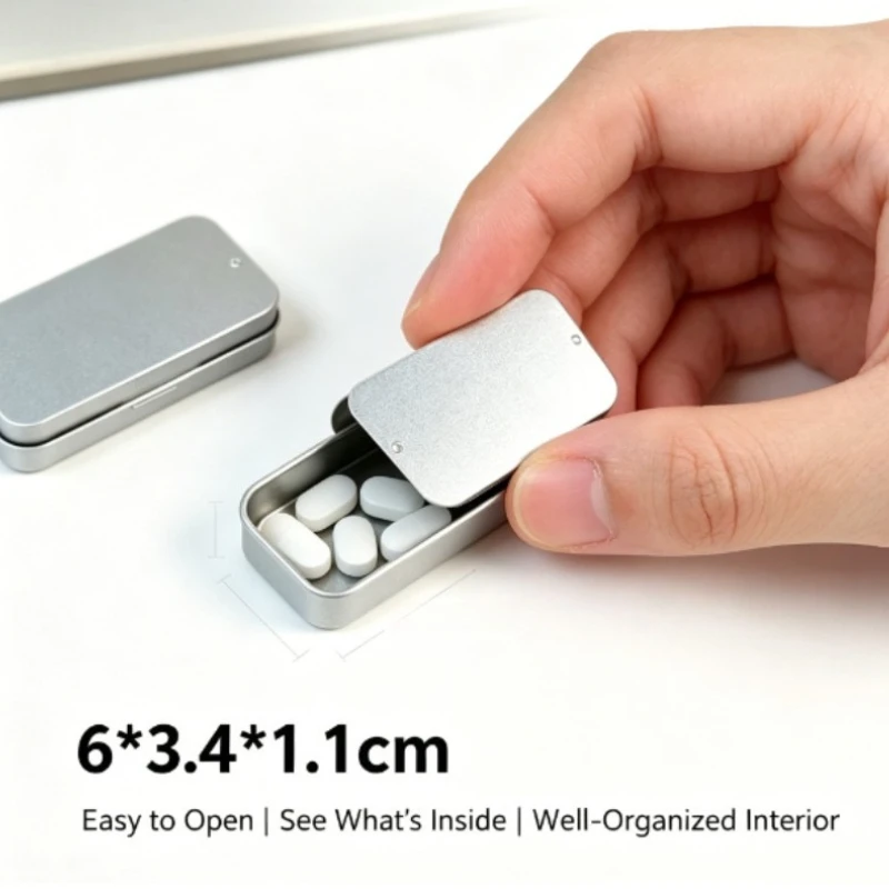 

Compact Matte Slider Metal Tin Container, Pocket-sized Multi-purpose Organizer for Earrings, Sweets, Daily Medicine