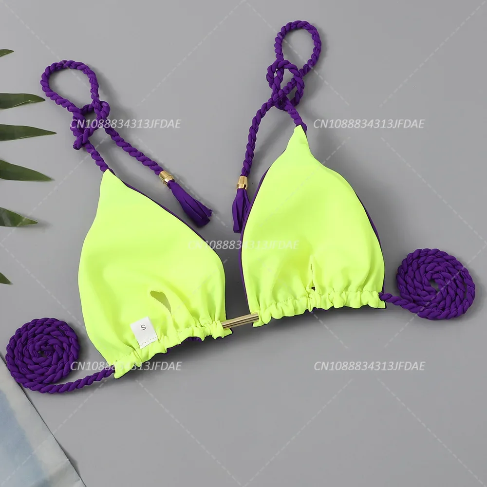 Mehrfarbiger sexy Badeanzug für Damen, Bikini, rückenfrei, Seil, Dreieck-Badeanzug, doppelseitige Stoffnähte, reine handgewebte Seil-Bikinis