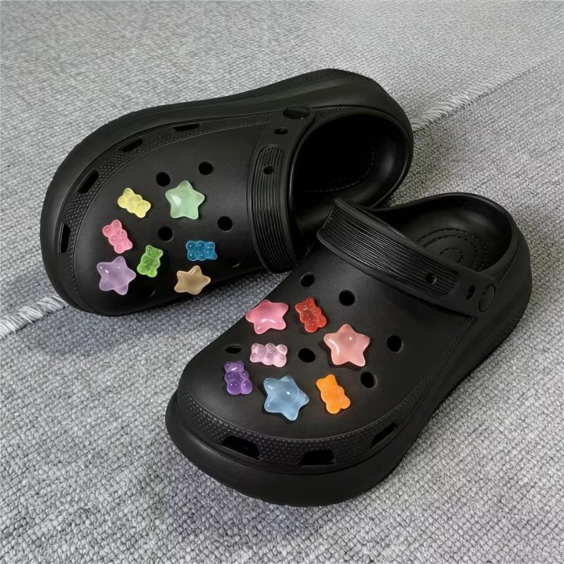 14pcs Glow-in-the-Dark Star Bear Shoe Charms Easy Install Fun DIY hole shoes Buckles for shoes Accessories Kids Party Girls Gift