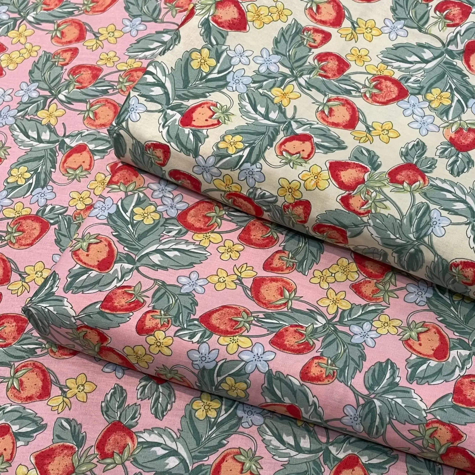 145×50cm Pink Strawberry 40S Tissun Liberty Cotton Poplin Fabric For Kids Baby Sewing Cloth Dresses Skirt DIY Handmade Patchwork