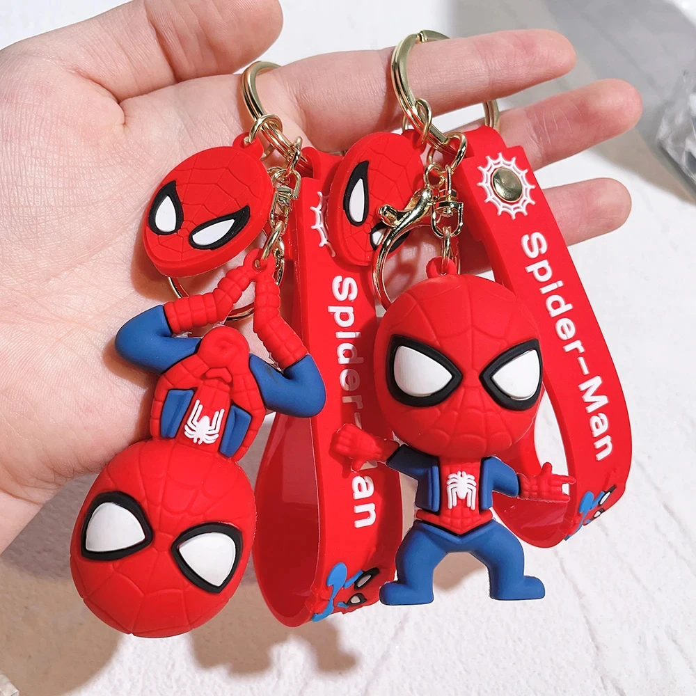 Marvel Superhero Spiderman Keychains Cartoon Spider Man Doll Keyrings Avengers Anime Figure Pendant Keyholder Car Key Chains