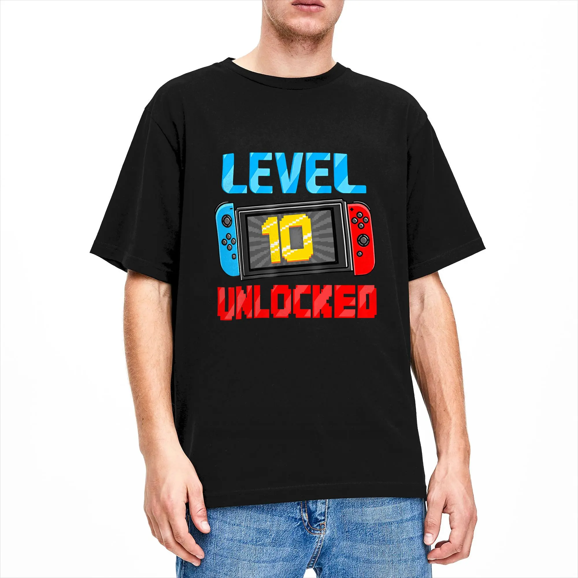 Level 10 Unlocked Gamer 10th Birthday Gift Video Game T-Shirt Summer  Streetwear T Shirts Pure Cotton Harajuku Tee Shirt