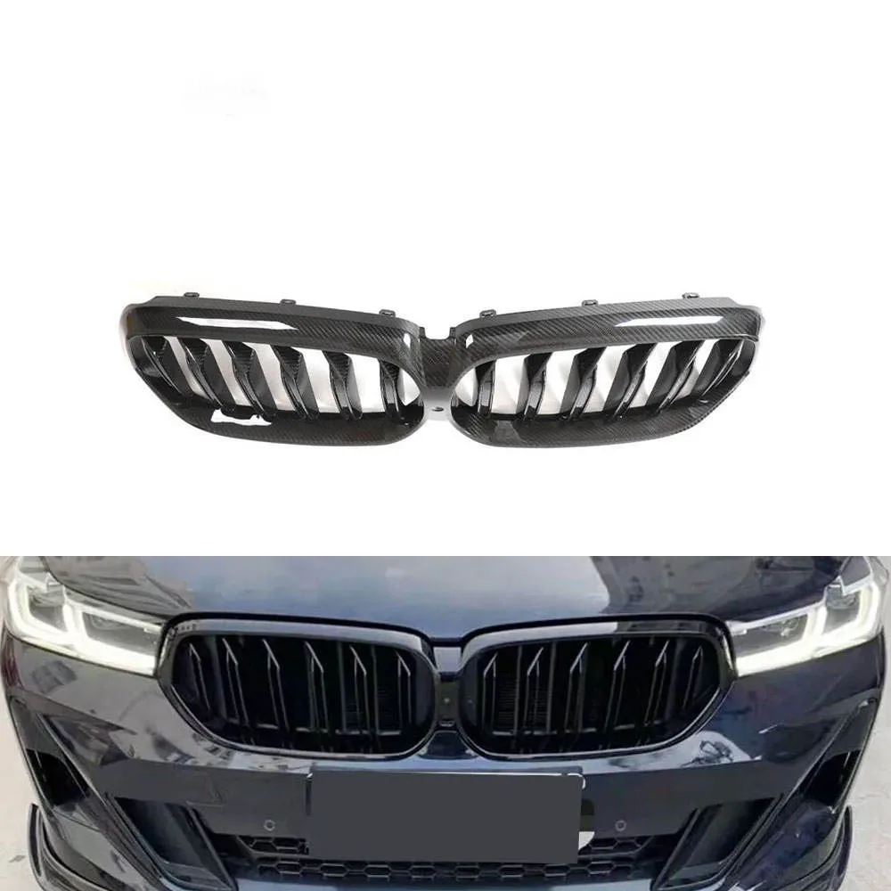 

Для BMW 6 серии GT G32 LCI 2021-2023 гг., передняя решетка из сухого углеродного волокна, двойная решетка бампера