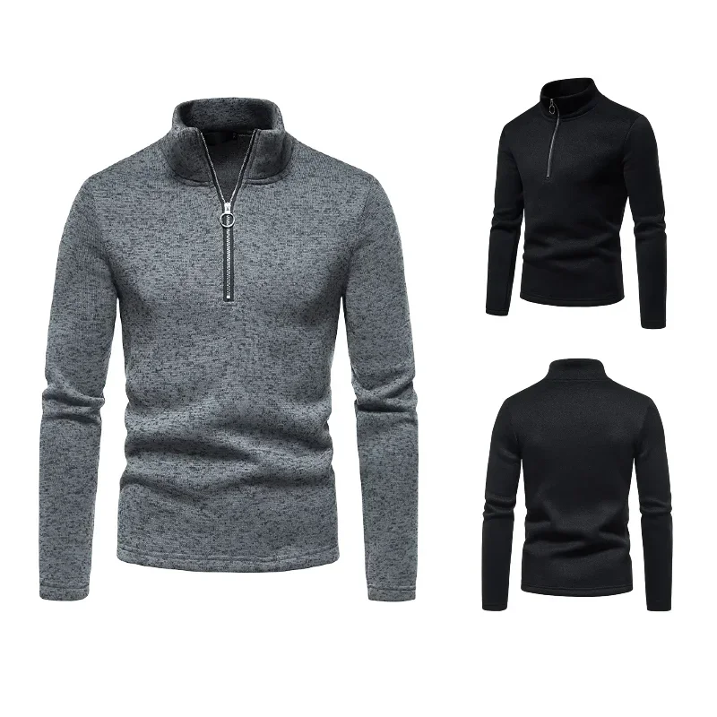 New Men's Sweater Placket Zipper Design Solid Color High Collar Base Shirt Jacket For Men