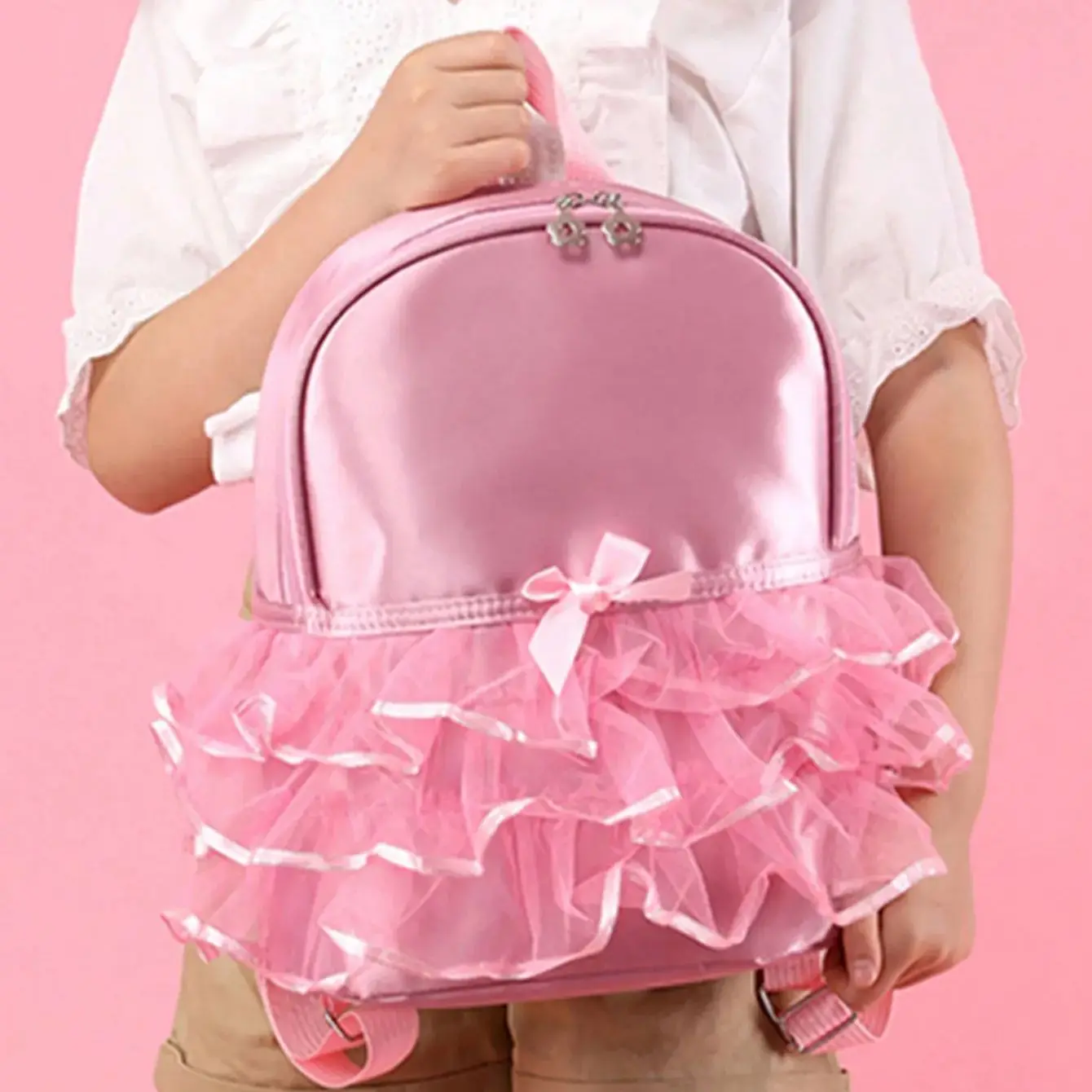 

Детский танцевальный рюкзак/школьная сумка, милый розовый рюкзак с кружевом и бантом, легкий и вместительный.