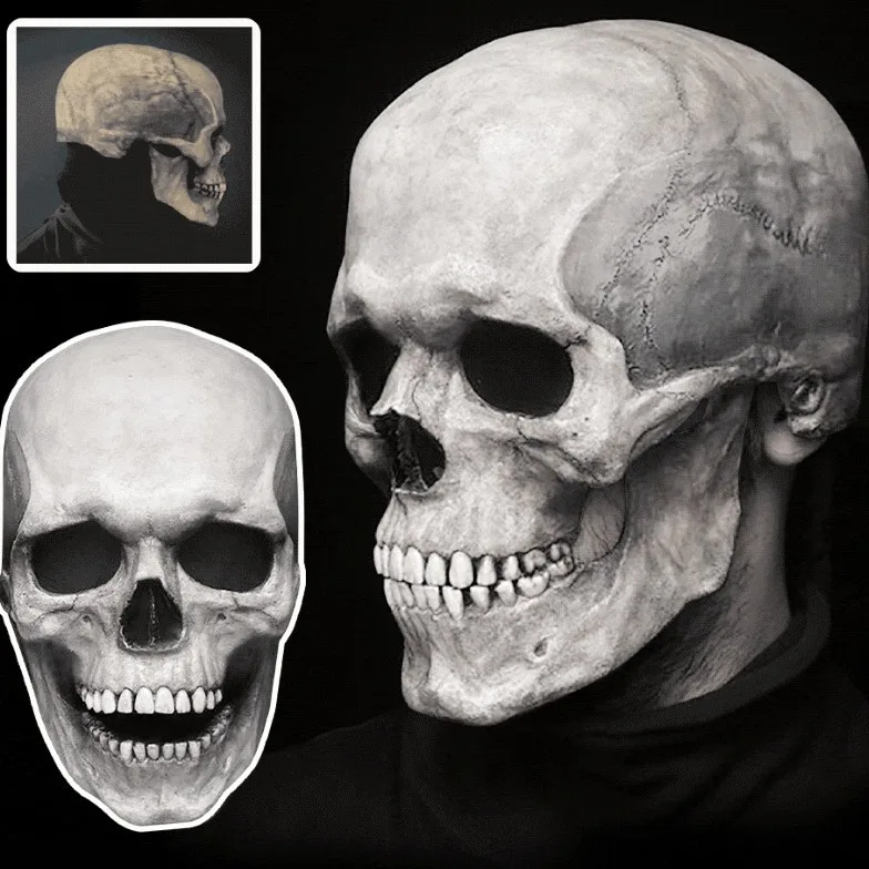 

Full Head Skull Mask Carnival Adults Realistc Anonymous Halloween Moveable Mouth Jaw Anime Horror Helmet Skeleton Headgear Masks