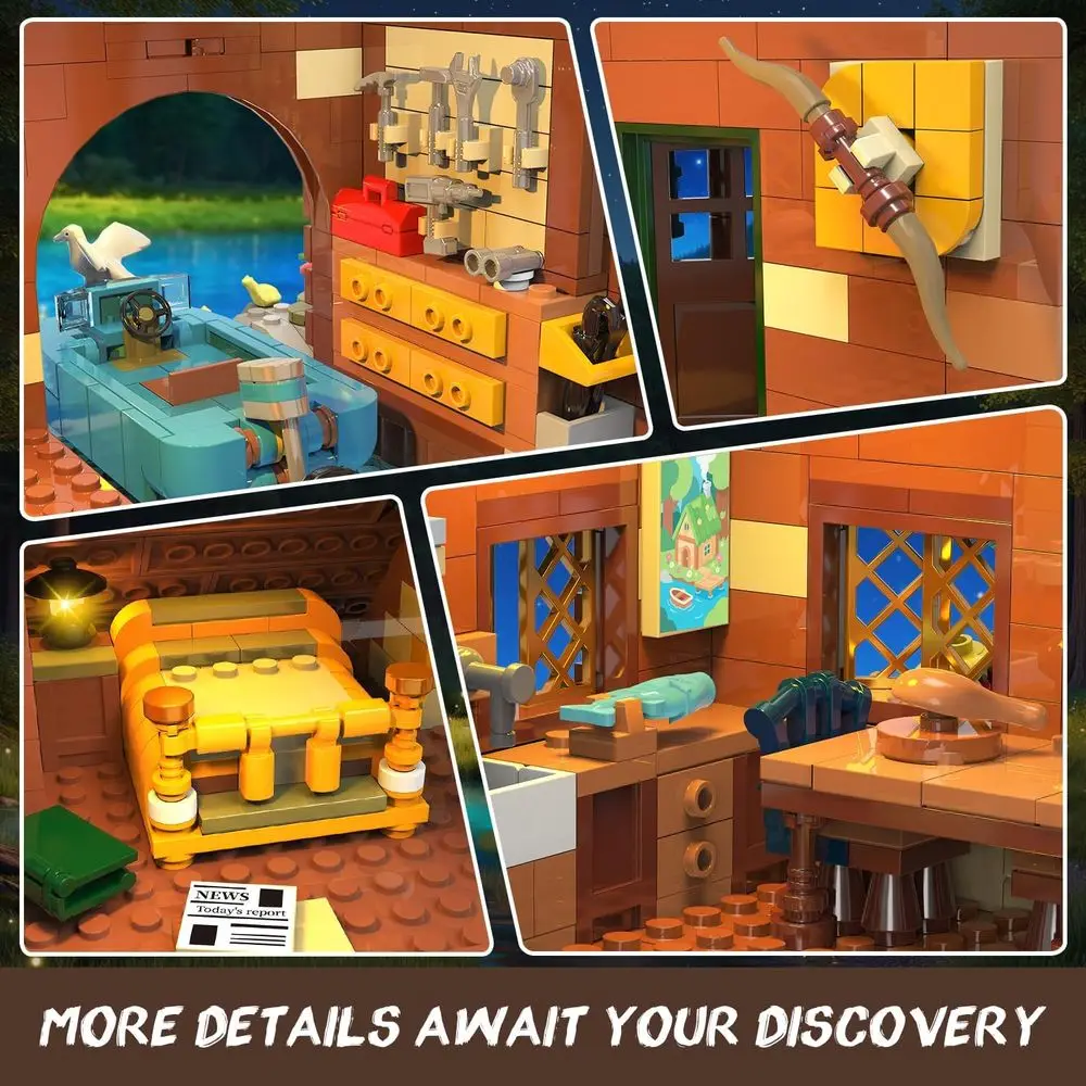 ของเล่นบล็อกไม้ 2423 ชิ้น รุ่นเรือนไม้ลอยน้ำเรืองแสง ชุดสร้างบ้านในป่า สำหรับเด็กอายุ 12 ปีขึ้นไป