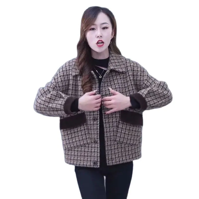 

Женское бархатное шерстяное пальто, однобортное утепленное пальто в Корейском стиле для весны и осени, 2023