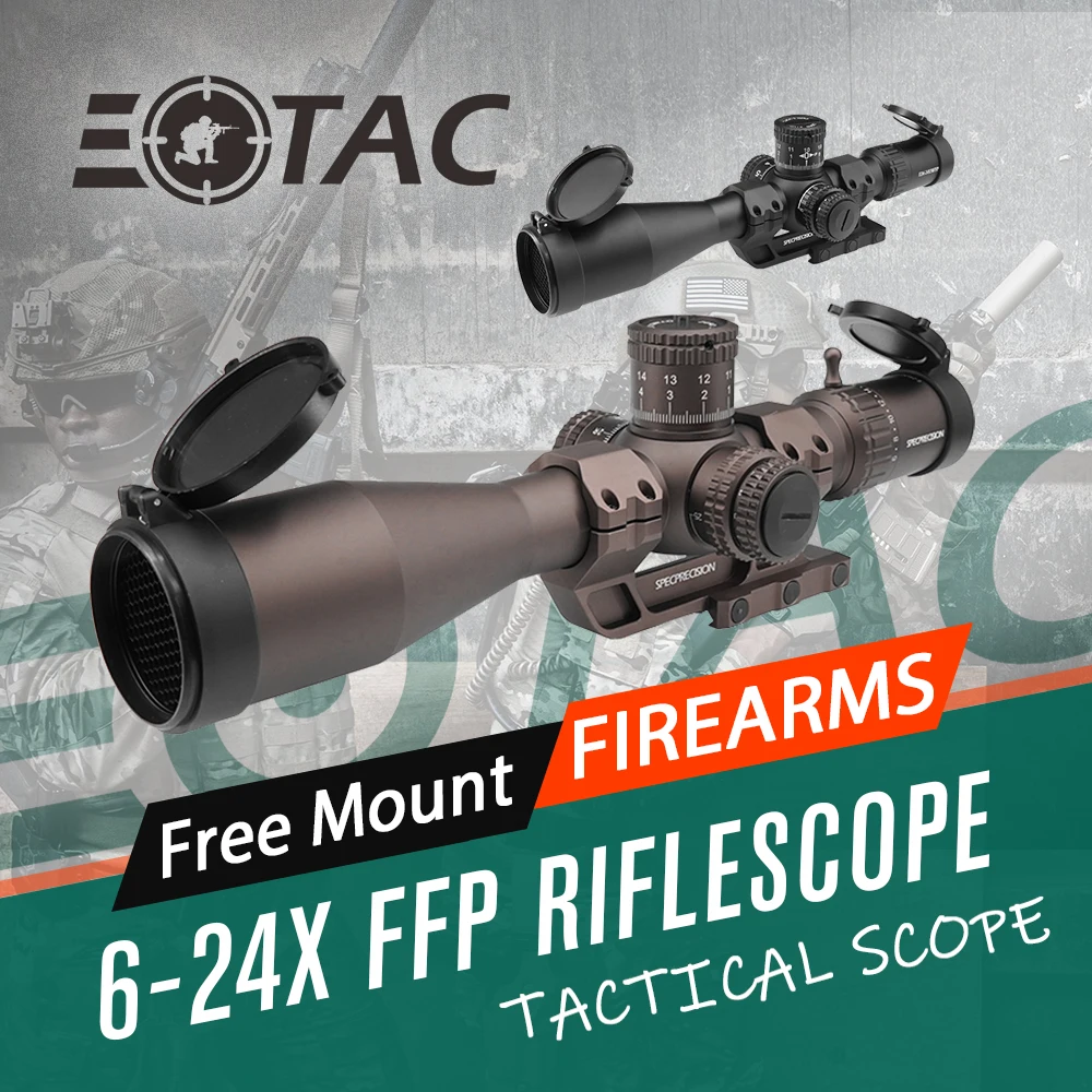 

Tactical Riflescope SPECPRECISION ED 6-24X50mm FFP 34mm Tube Riflescope Red Illumination Zero stop MARD Reticle FDE Color