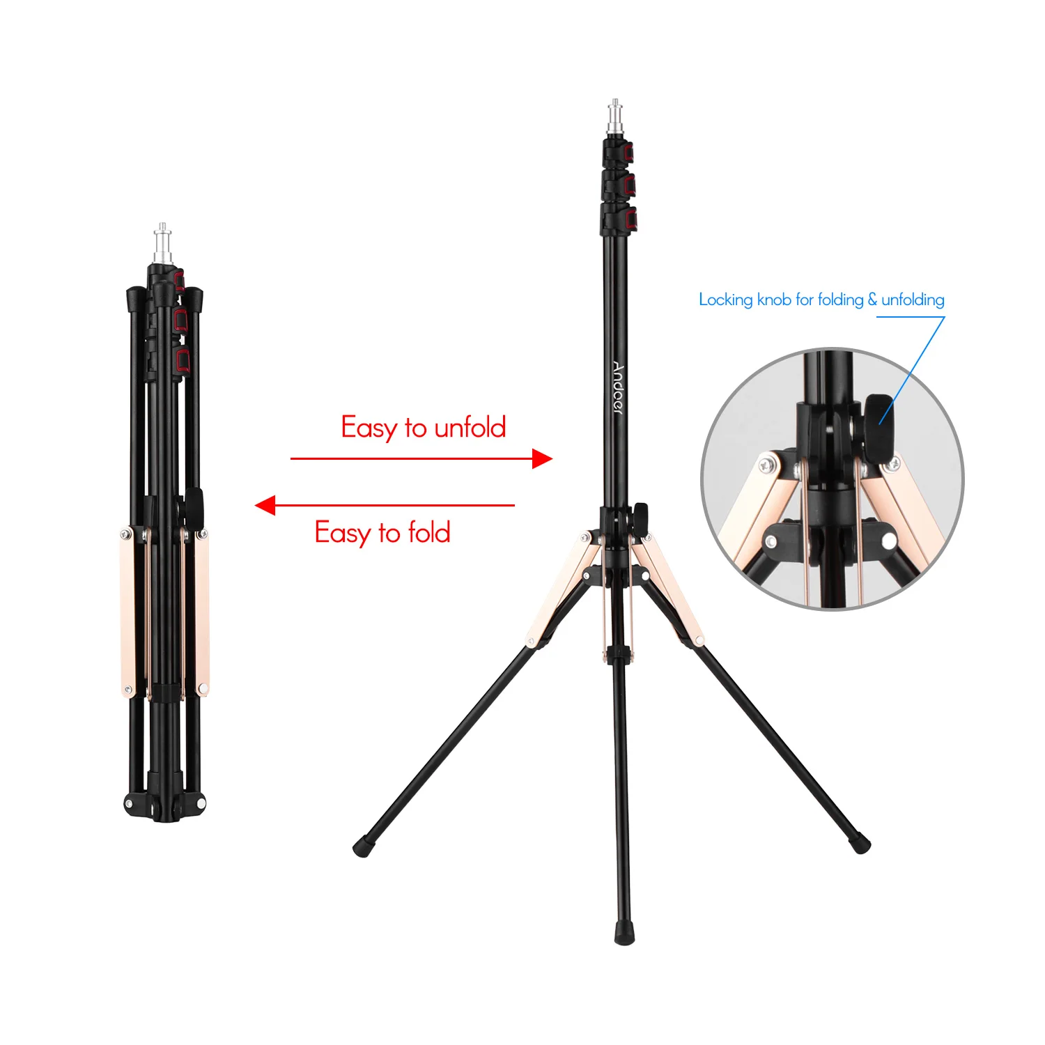 Andoer 190cm/74.8 Inch Portable Aluminum Alloy Photography Light Stand Reverse Folding Leg Stand 3-Section Flip Locks Design