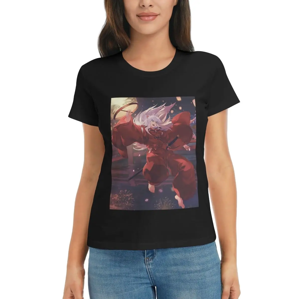 

Женская футболка Inuyasha в стиле аниме, летние футболки с короткими рукавами, хлопковые футболки с круглым вырезом, одежда, топы, уличная одежда