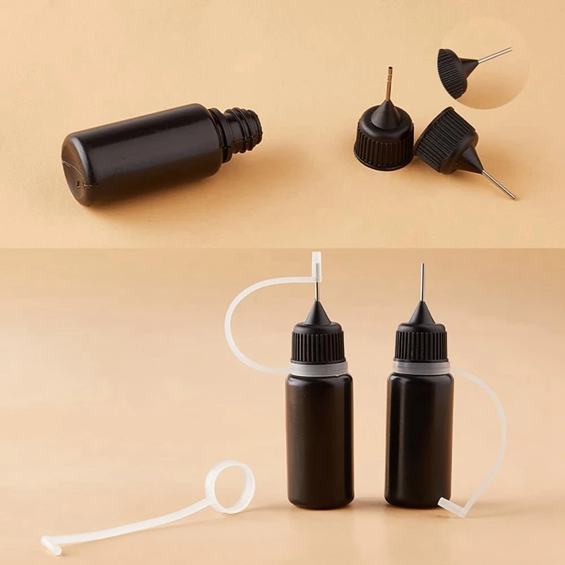 10Pcs Precision Tip Applicator Bottles Black Metal Needle Plastic Bottle 10ML Precision Tip Applicator Bottles