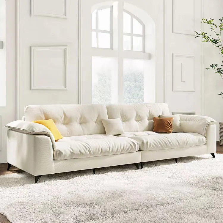 

Anx Leathaire Sofa Milk Velvet Cat's Paw Leather Inline Living Room Large And Small Type Netflix Cloud Sofa Italian Style