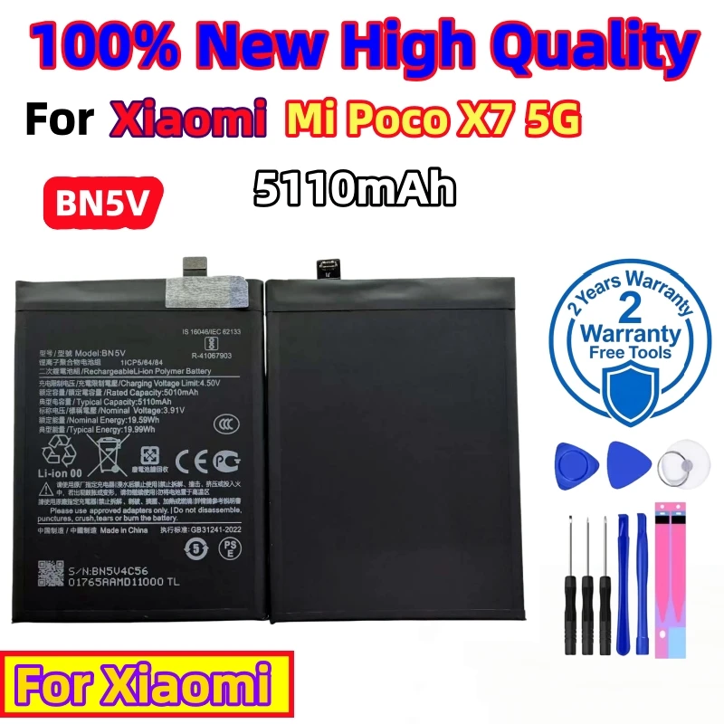 100%Brand New High quality BN5V 5110mAh Lithium battery For Xiaomi Mi Poco X7 5G Replace Phone Batteries Fast Shipping+Tools