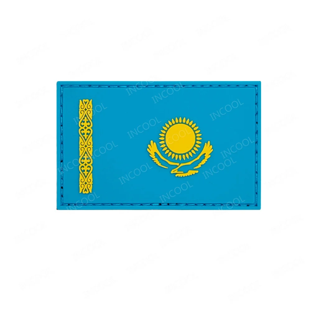 Kazakhstan Flag Embroidered PVC Rubber Patches Appliqued Chevron Sticker Strip Flags Patch For Clothing Backpack Cap