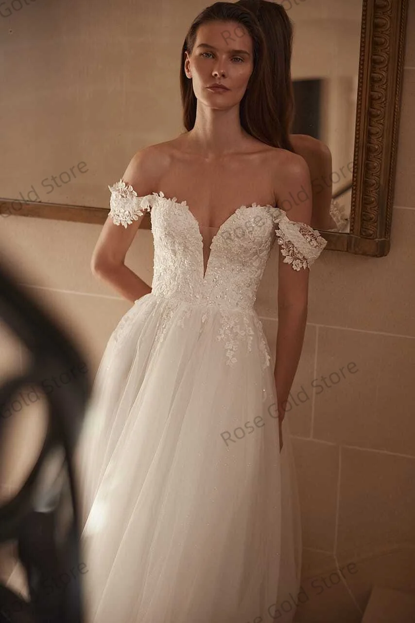 Elegante witte trouwjurken lieverd off-shoulder formele bruidsjurk voor vrouwen op maat eenvoudig kant vestido de noiva