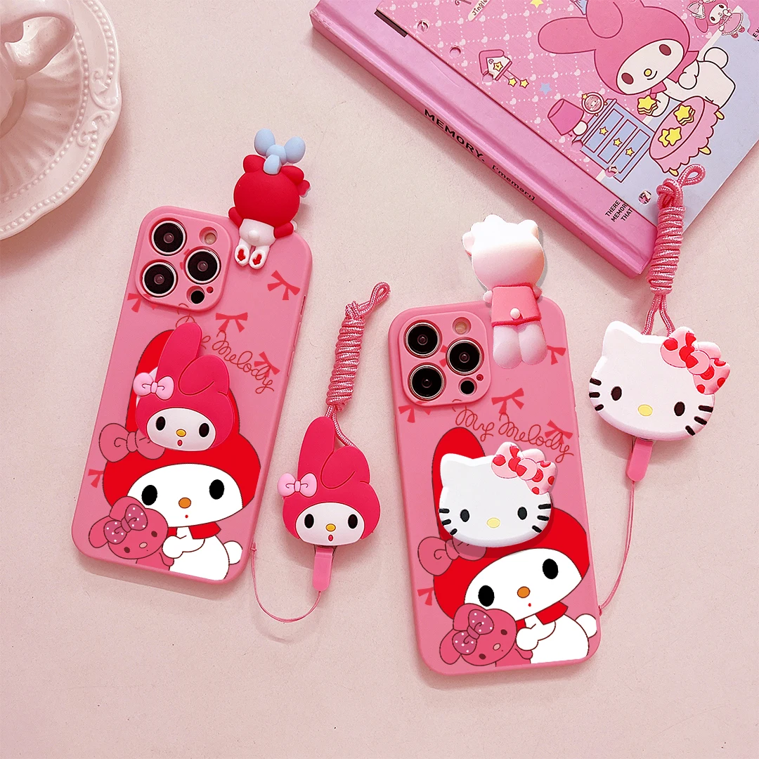 For OPPO A15 94 54 55 53 74 96 57 17 58 78 60 Realme C55 53 35 30 21Y 11 33 63 61 65 67 Hello Kitty Melody Case With Holder Rope