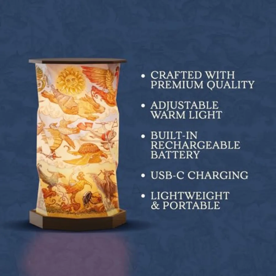 Portable Foldable Desk Lamp - Battery Operated Travel Lamp - Dimmable Touch Control and Adjustable Height - Hand-Drawn Illustra