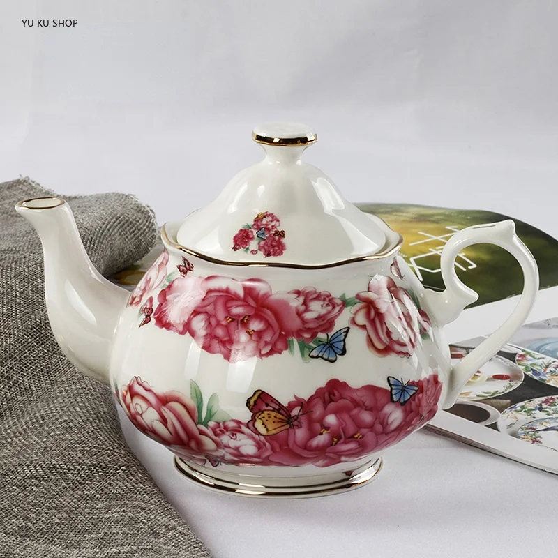 European Coffee Pot Bone China Teapot Traced Gold Flower Tea Pot Porcelain Tea Infuser Samovar Ceramic Kettle for Household Gift