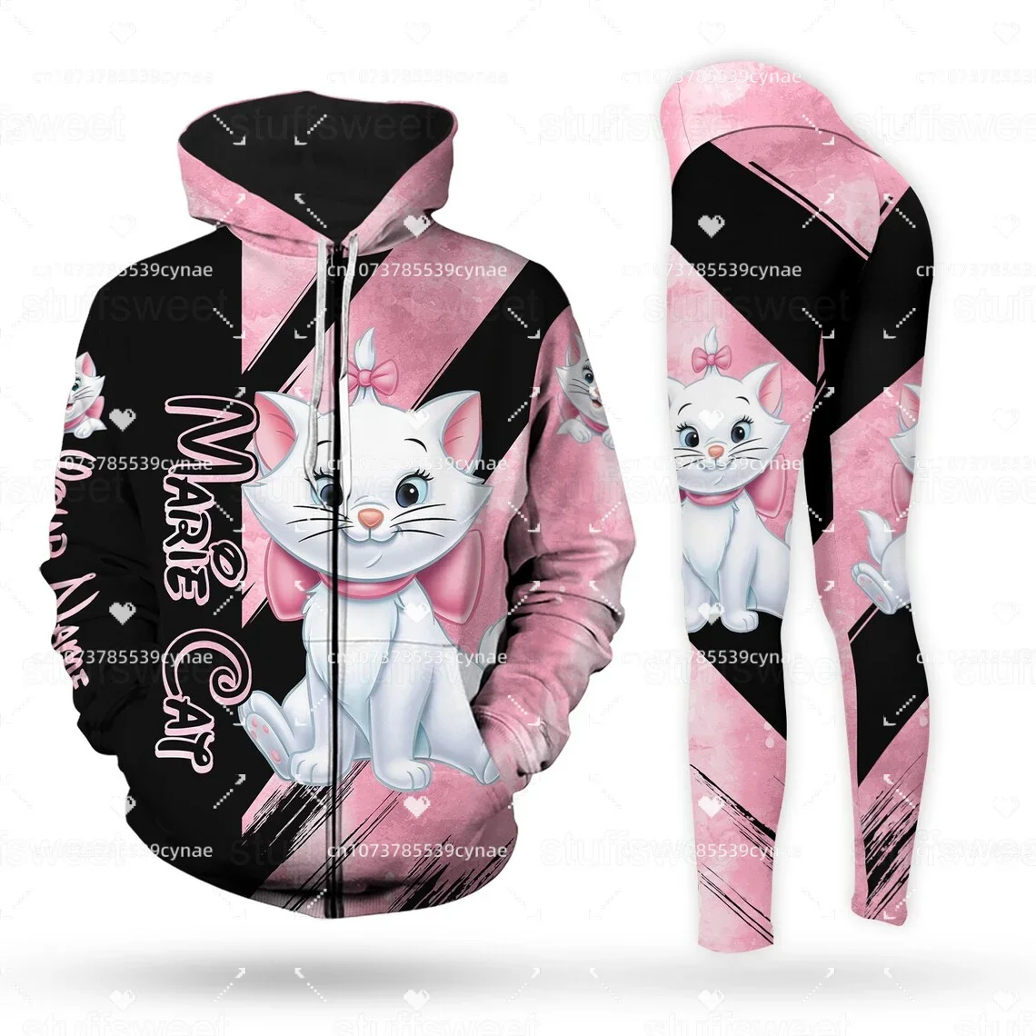 Marie Cat-Sudadera con capucha para mujer, mallas de Yoga para mujer, traje deportivo de Fitness, camiseta sin mangas de Disney, conjunto de Leggings 2024