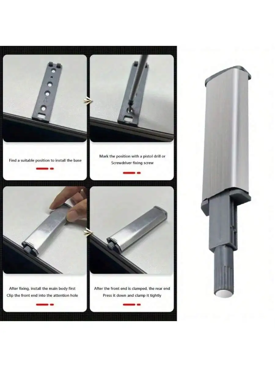 10pcs Push-to-Open Cabinet Latches with Damper Buffer - Quiet, Slam-Proof Door Closers for Kitchens & Wardrobes - Stainless Stee