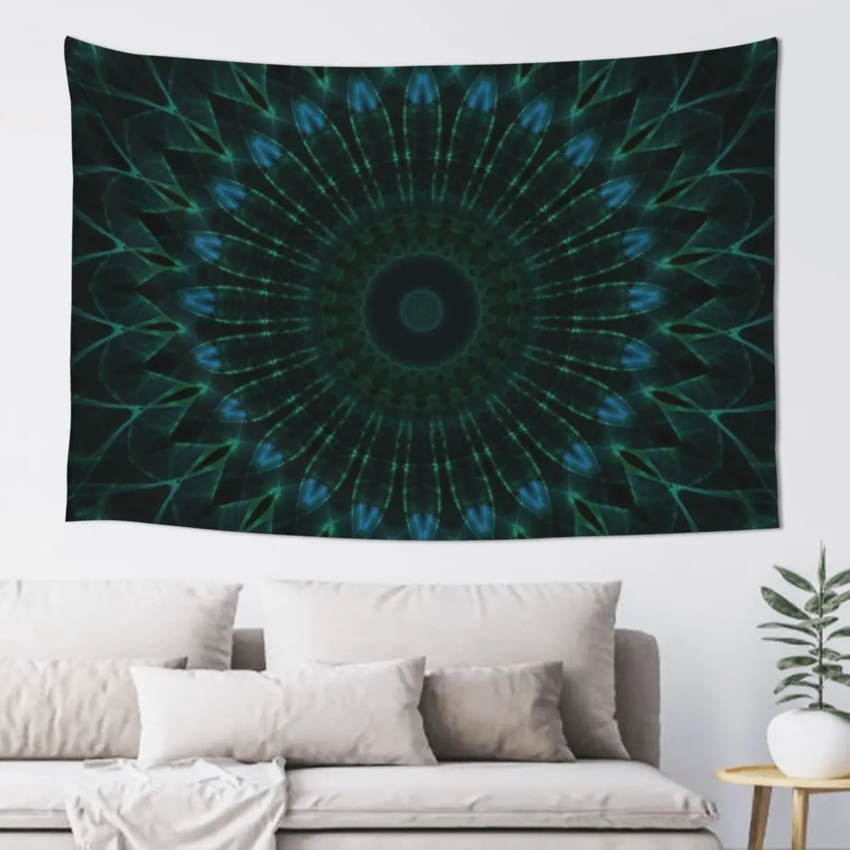 

Mandala in dark green and blue tones Tapestry Home Decorators Mushroom Bedroom Decoration Tapestry