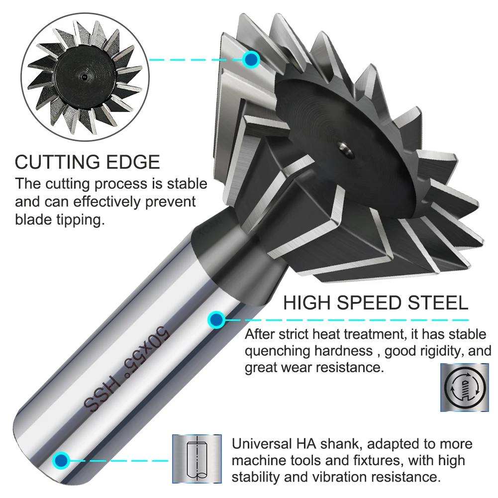 Hampton Dovetail Milling Cutter 45 55 60 Derajat HSS End Mills Baja Kecepatan Tinggi CNC Machine Router Bit Metal Cutter Slotting Tool