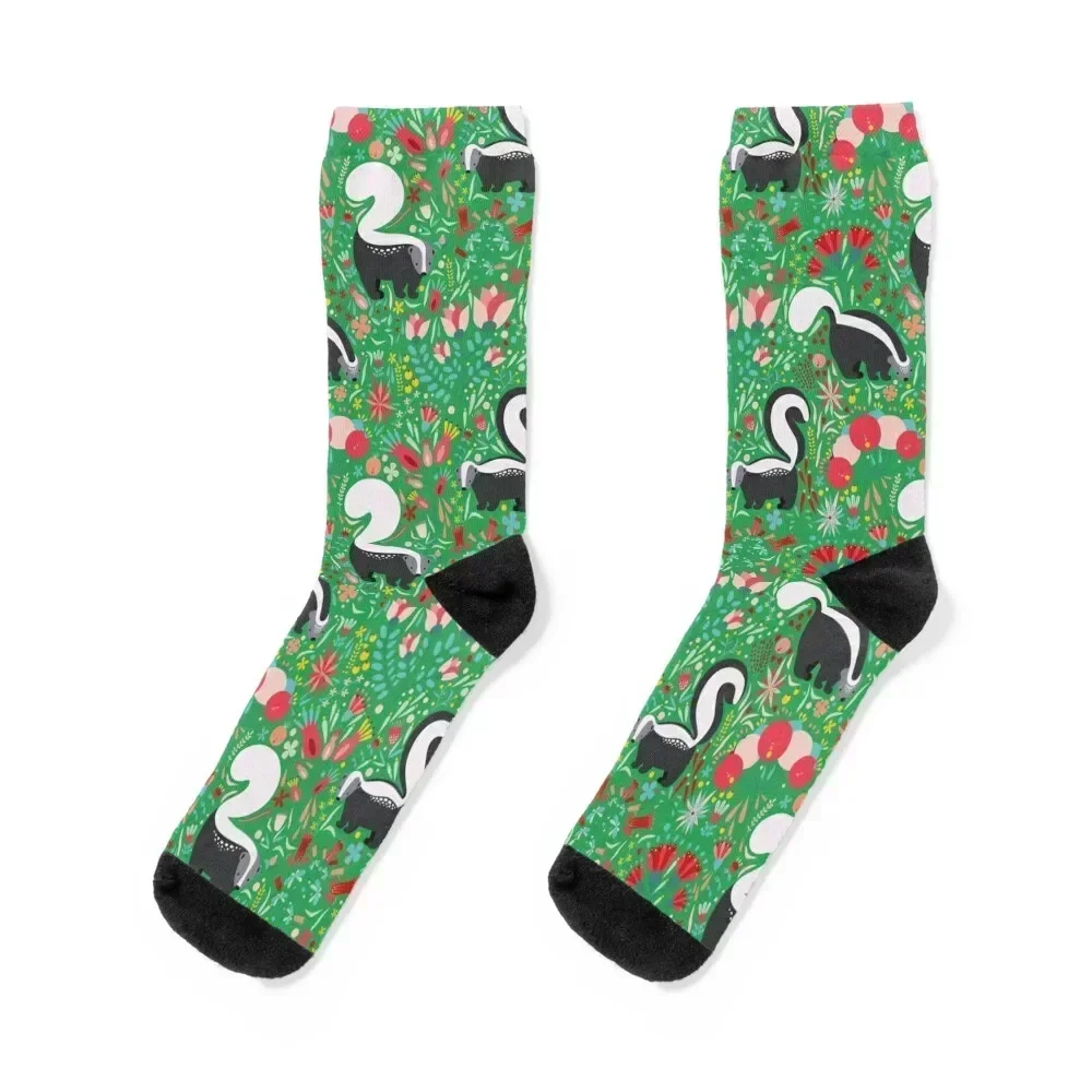 

skunk pattern among flowers and fruits Socks soccer anti-slip gym happy fashionable Girl'S Socks Men's