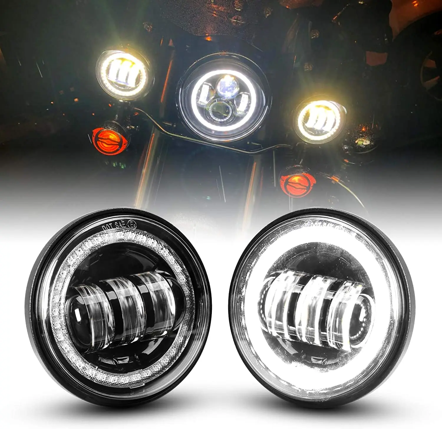 

4.5 Inch LED Fog Lights Projector 4-1/2" Headlight for Harley Classic FLHR Road King 4.5Inch LED Fog Light Chrome Black
