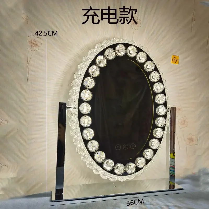 Desktop Makeup Mirror Led Light Screen Makeup Bedroom Nordic Glasses Modern Bathroom Frame Round House Lustro Creative Decor