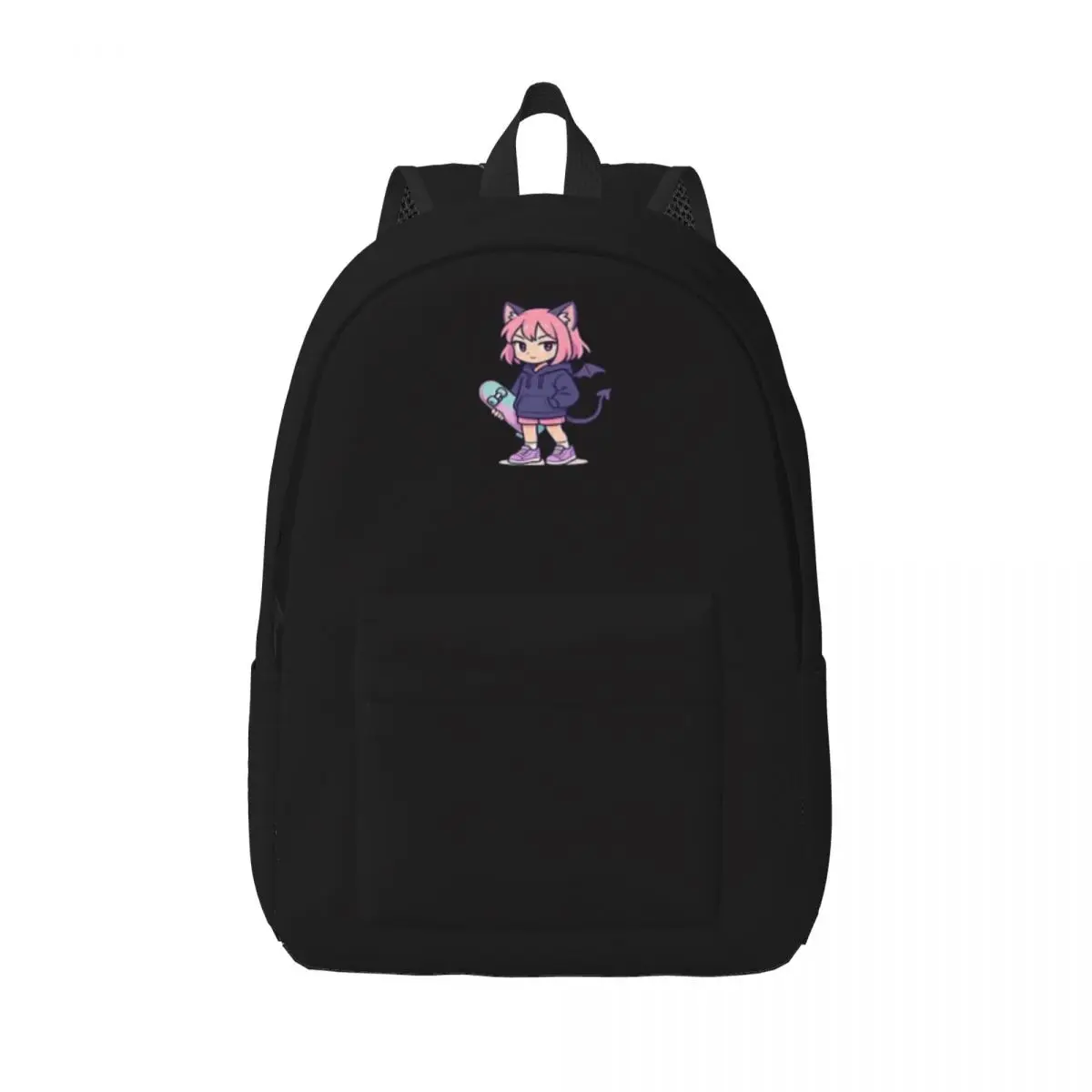 

Аниме Cat Girl Skater With Demon Tail Kawaii Skater Эстетический крутой простой и стильный рюкзак Холщовый рюкзак Дорожный рюкзак
