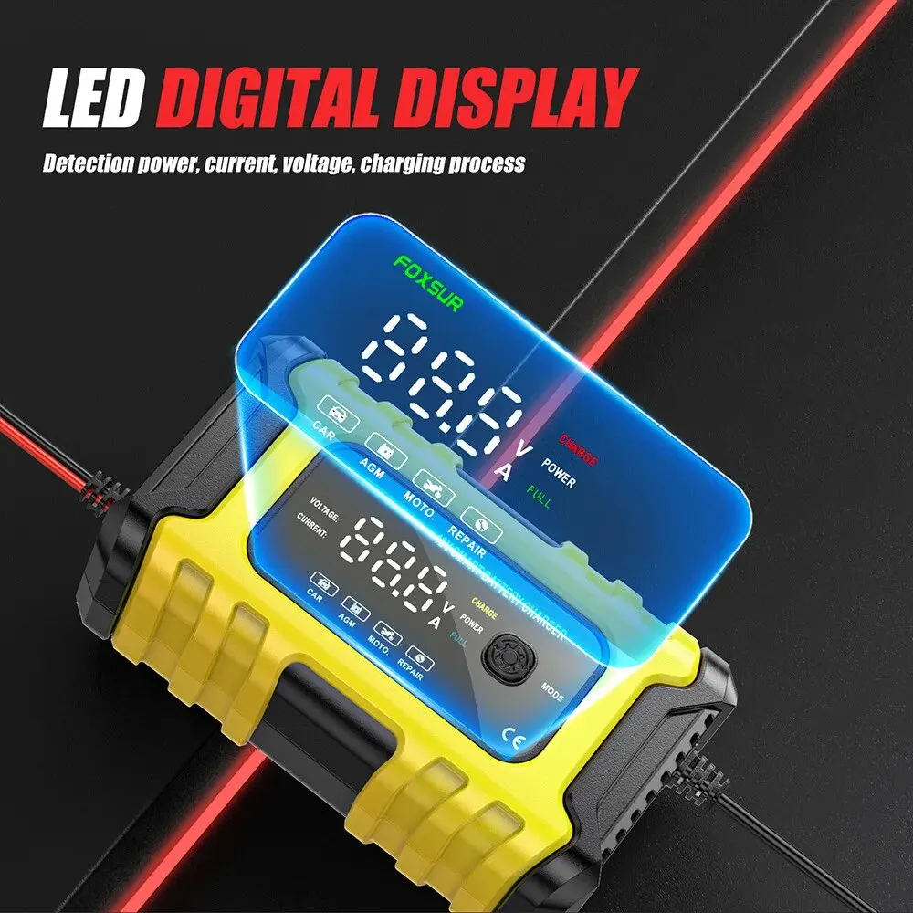 Cargador de batería automotriz de 12V y 6A, pantalla Digital, cargador de batería inteligente, cargadores de reparación, batería de plomo ácido húmedo y seco AGM