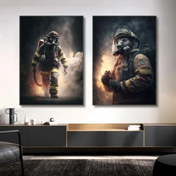 Fireman Portrait Poster Print Canvas Painting Firefighter Wall Art Pictures for Modern Living Room Home Interior Decoration