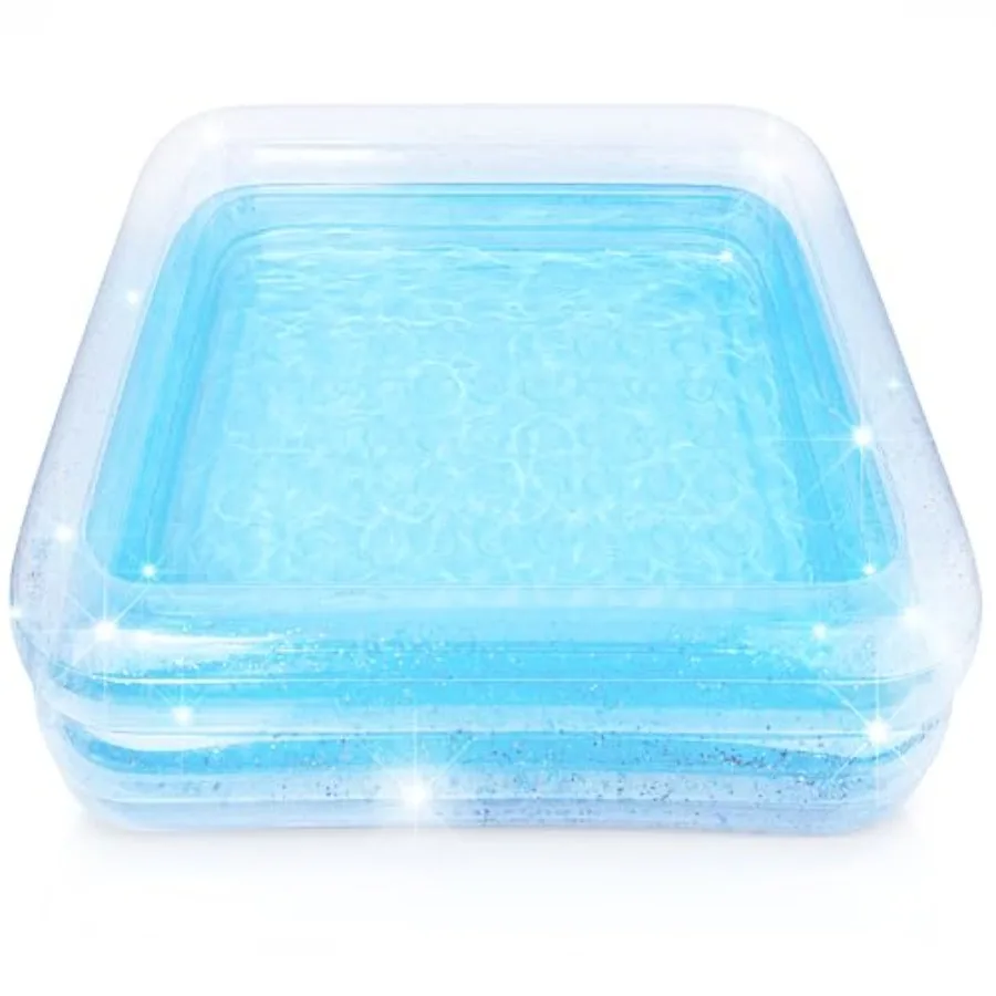 

Надувной детский бассейн с 3 уровнями, прозрачный надувной бассейн для детей с серебряным блеском и мягким дном, 38 дюймов в ширину x 10,5 дюймов в высоту