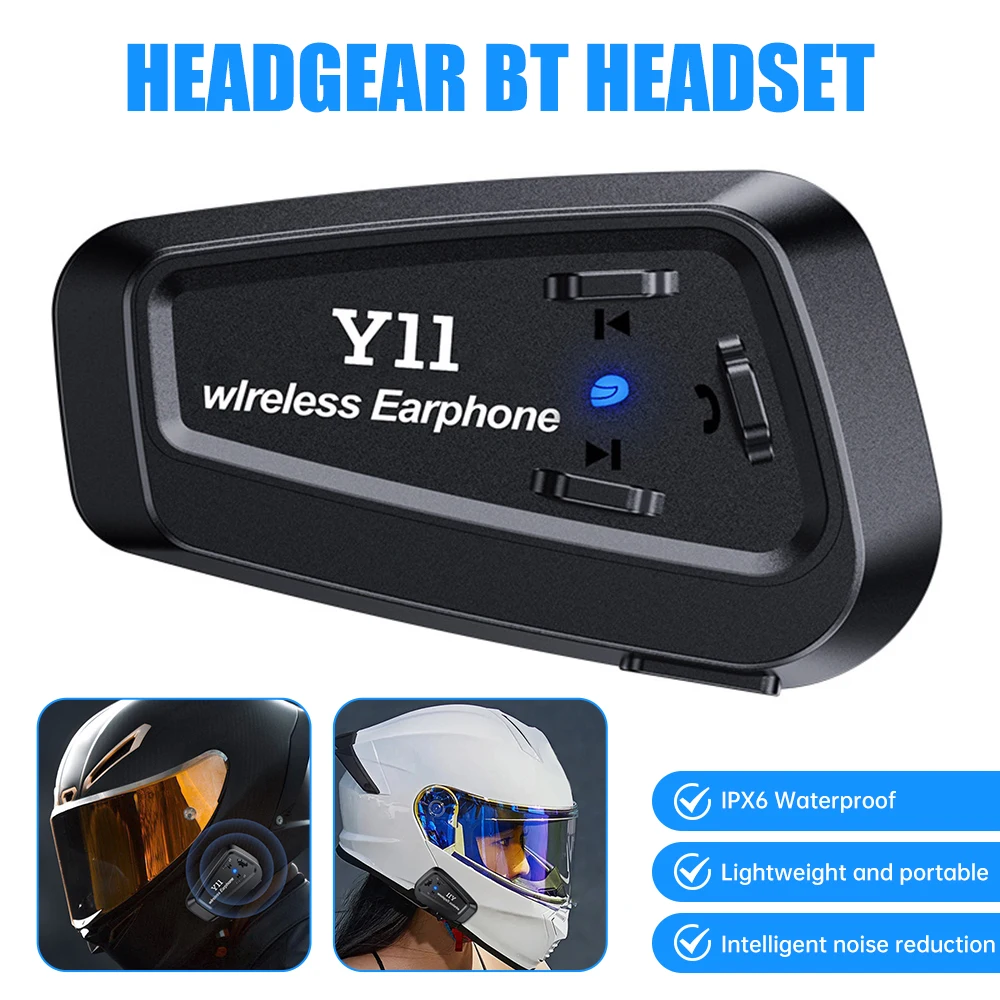 Y11 Motorcycle Helmet Bluetooth Headset IPX6 Waterproof Noise Reduction Hands-on Talking Headset Waterproof Motorbike Earphone