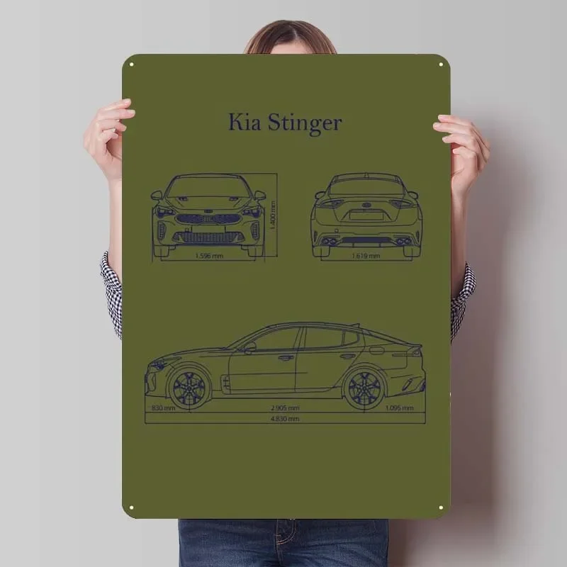 Kia Stinger 2019 Blueprint Tinplate Sign Car Poster Bedroom Decoration Living Room Decor Men Vintage Metal Plate Wall Art Mural