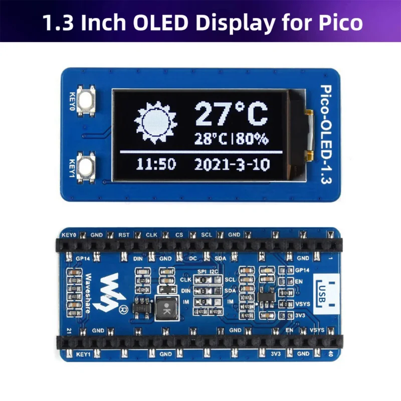 1.3 Inch OLED Display Module for Raspberry Pi Pico 64 × 128 LCD I2C SPI Screen for Pico with MicroPython C/C Demo