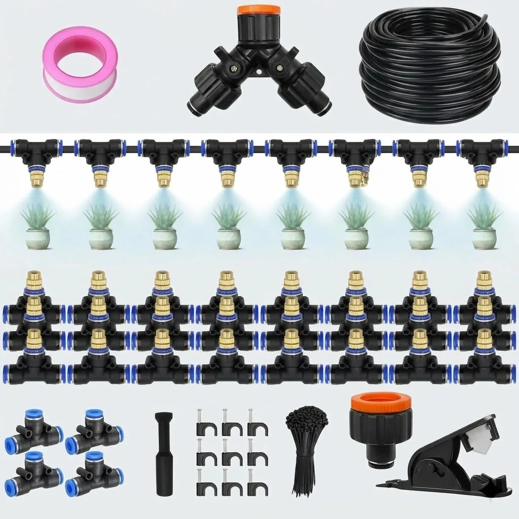 Garden Vegetables Plants Mist Spray Cooling System 30-5M 5/8mm Hose Brass Atomizing Nozzle Watering Kit for Patio