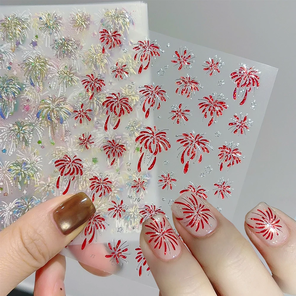 

1 шт. красные блестящие наклейки для ногтей с эффектом фейерверка, цветные наклейки для ногтей с горячим тиснением, чисто белые наклейки для маникюра с точками