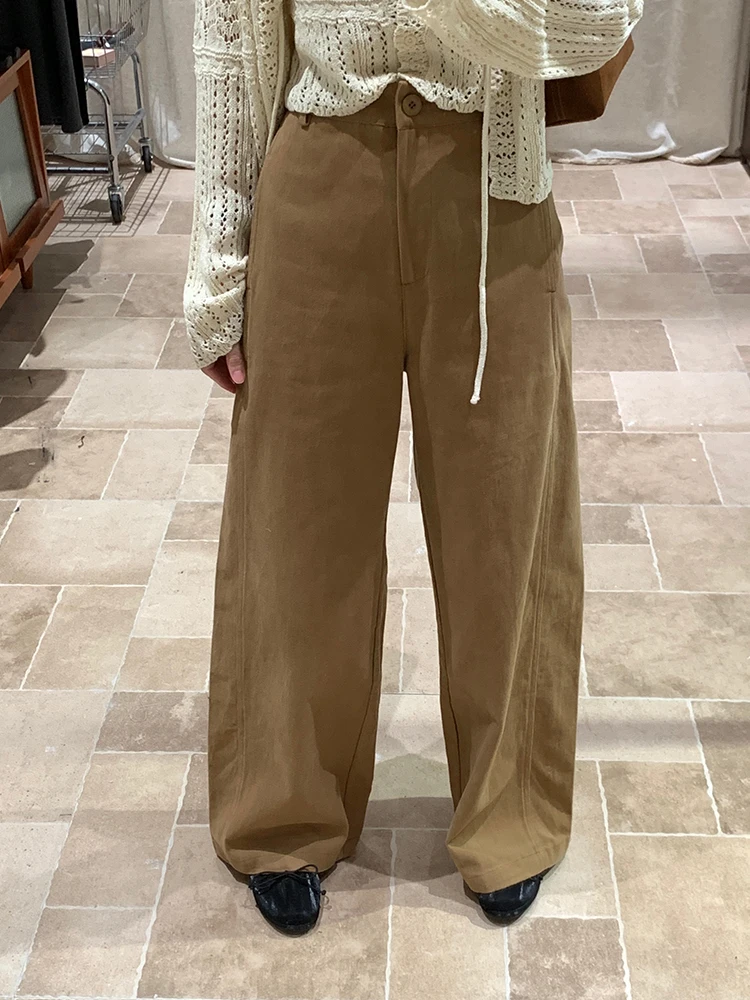 

Брюки женские осенние новые, цвет хаки, с высокой талией, прямые, широкие, повседневные, модные, стройнящие, длинные, для офиса