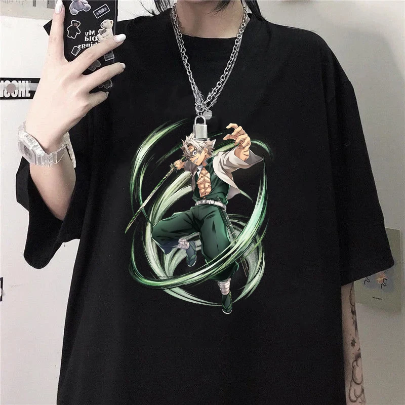 Горячая футболка с принтом аниме Shinazugawa Sanemi, повседневная футболка с коротким рукавом и рисунком аниме, модная свободная футболка унисекс в стиле Харадзюку, топ