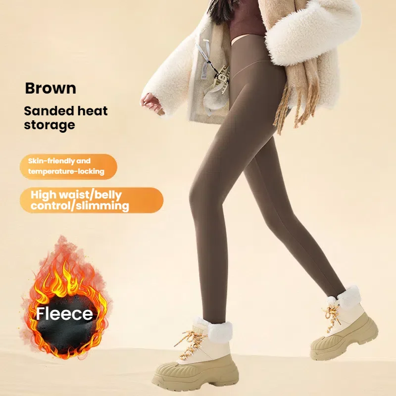 Damen-Yogahose mit Fleece-Futter, hohe Taille, Bauchkontrolle, Thermo-Leggings, keine Vordernaht, Outdoor-Leggings, warme Winter-Fleece-Strumpfhose