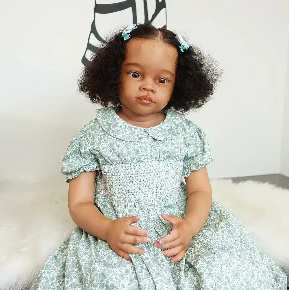 

St.Store 32‘’Reborn Baby Meili With Hand-Rooted Hair Already Finished Doll With Cute Dress Dark Skin Huge Girl Christmas Gift
