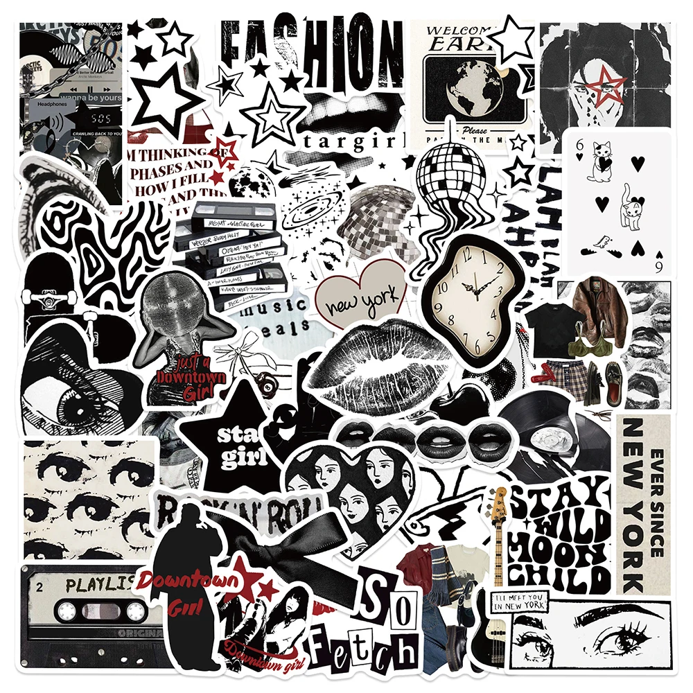 10/30/50 Stück Schwarz-Weiße Y2K Downtown Aufkleber Ästhetische Graffiti-Sticker DIY Handyhüllen Schreibwaren Coole Vintage Cartoon-Sticker