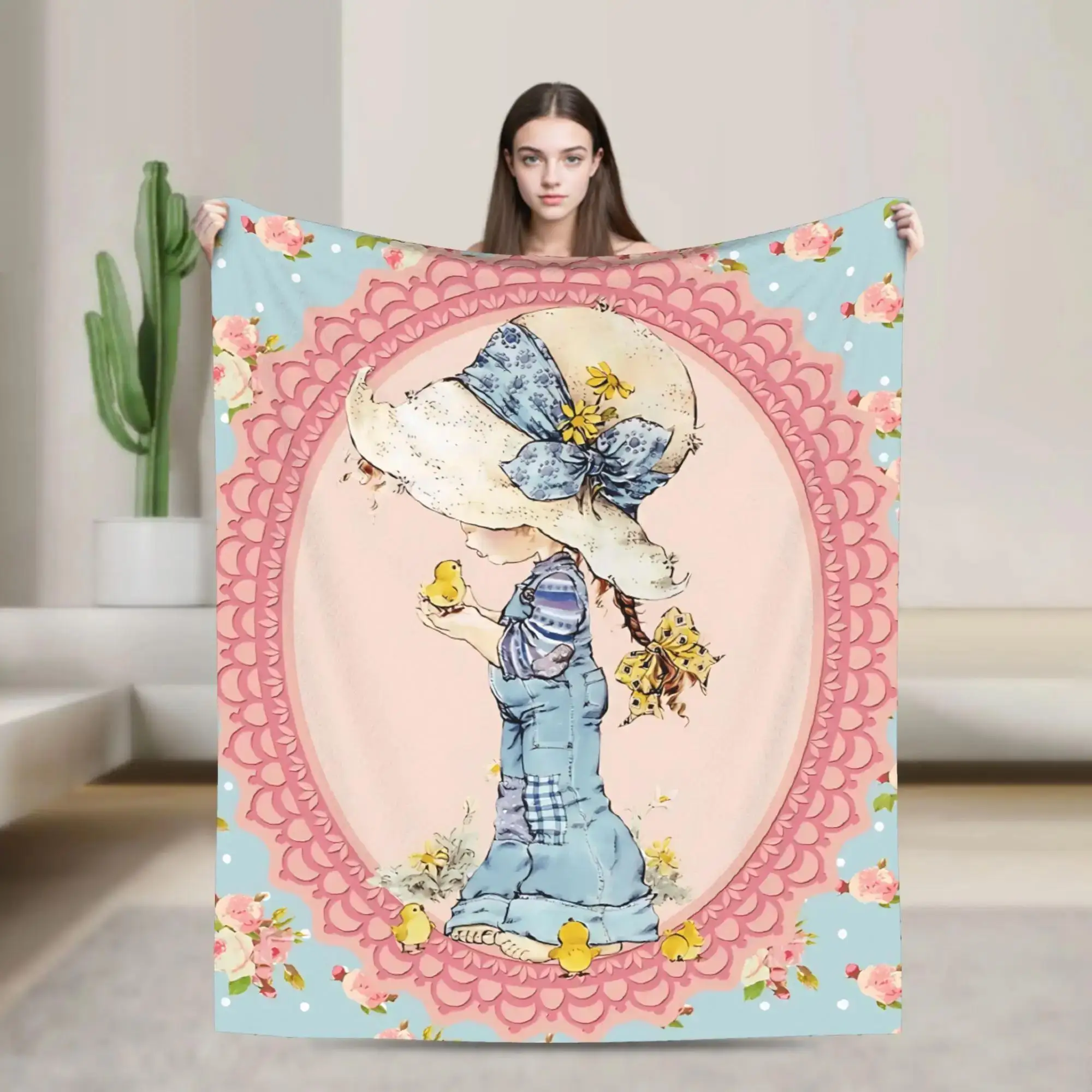 

Sarah Kay Girl with Chicks Super Soft Funny Plush Throw Blanket for Living Room Travel Bed Cute Design for Home and Airplane Us