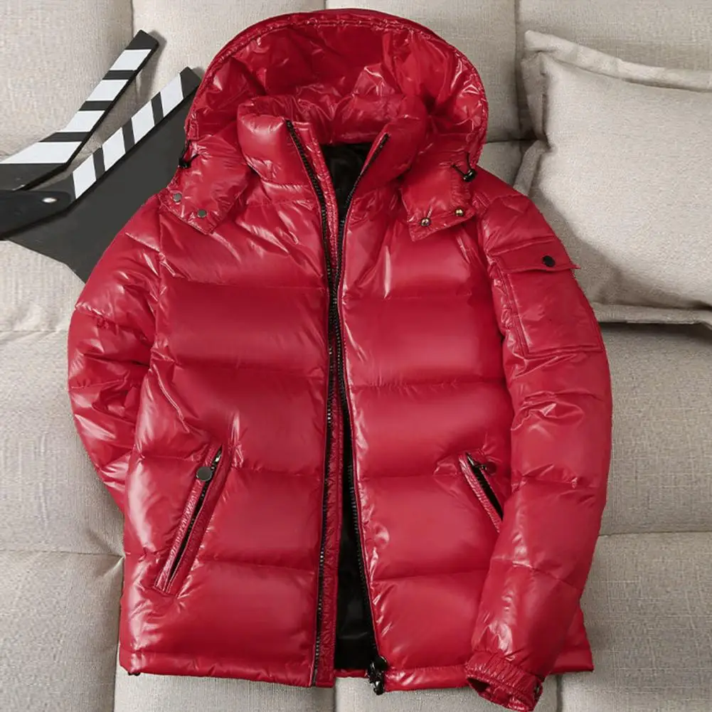 Casaco de algodão de inverno masculino capuz destacável manga longa cor sólida jaqueta acolchoada com bolsos impermeável quente parkas outerwear