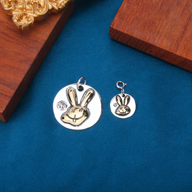 

BOCAI New S925 Silver Original Cute Smiling Face Rabbit Pendant Simple Mendant for Man and Women