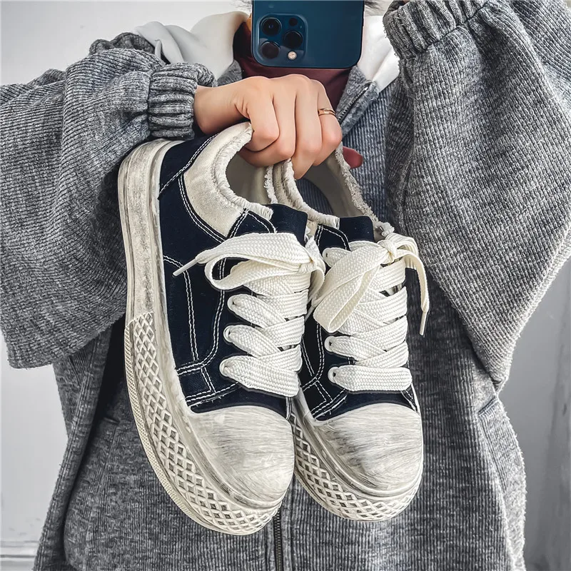 

Мужские кеды из канваса 2025: Новые летние дышащие повседневные кеды на толстой подошве, универсальные, с внутренней танкеткой, спортивные, модные