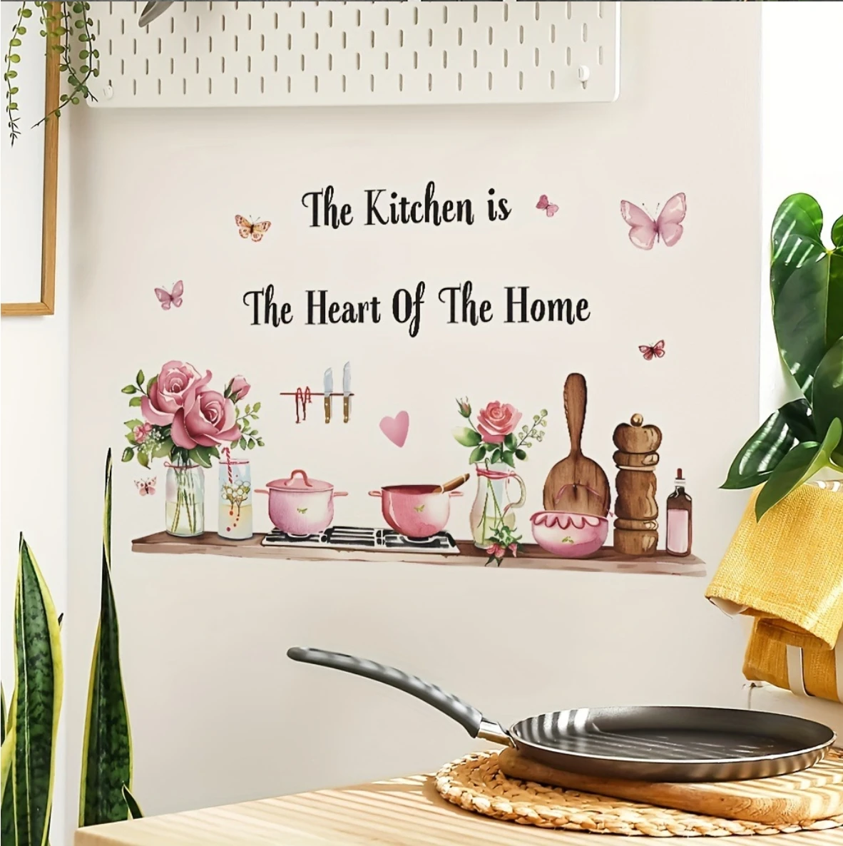 Chic Butterfly & Kitchenware Wall Decal - Removable Waterproof Vinyl Sticker for Home, Office, and Dorm Decor, 11.8x23.6 Inches